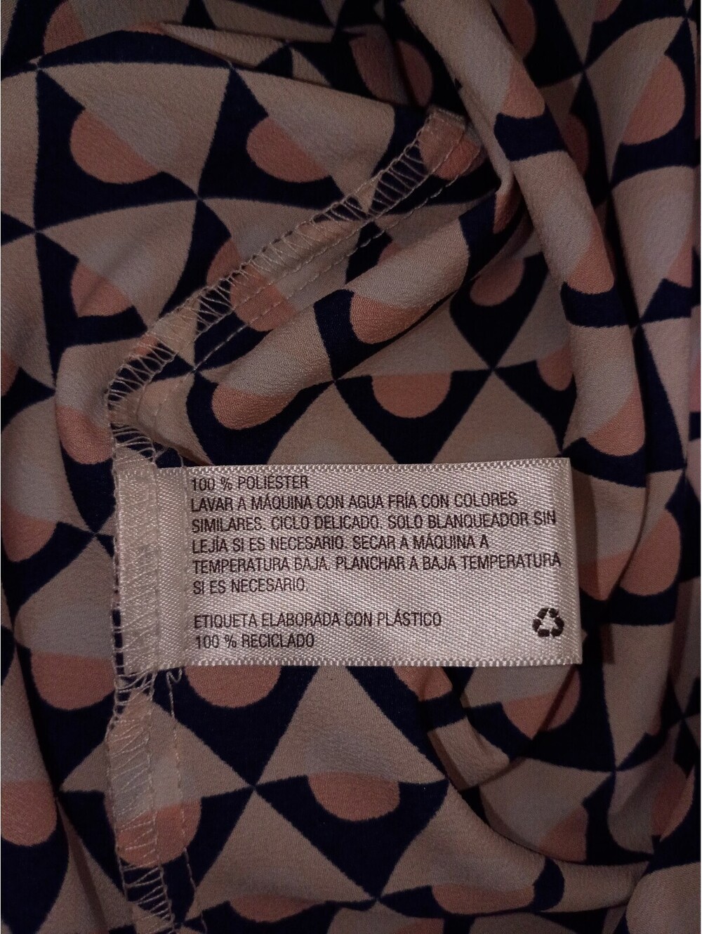 Merona Small Navy Peach Geometric Print 3/4 Sleeve Blouse - Picture 10 of 11